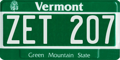VT license plate ZET207
