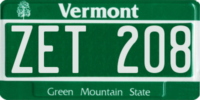 VT license plate ZET208