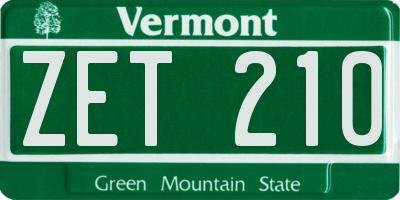 VT license plate ZET210