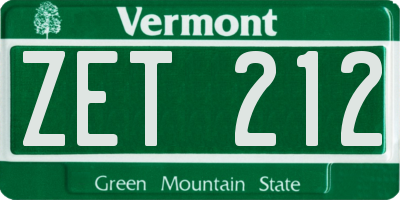 VT license plate ZET212