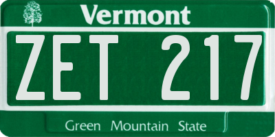 VT license plate ZET217