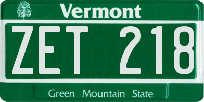 VT license plate ZET218