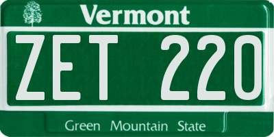 VT license plate ZET220