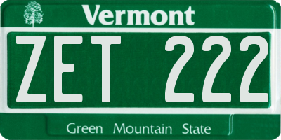 VT license plate ZET222