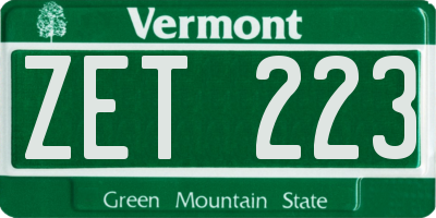 VT license plate ZET223