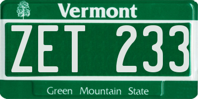 VT license plate ZET233