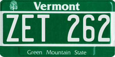 VT license plate ZET262