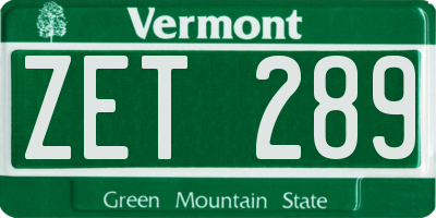 VT license plate ZET289