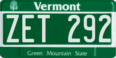 VT license plate ZET292