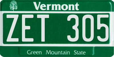 VT license plate ZET305