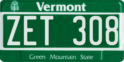 VT license plate ZET308