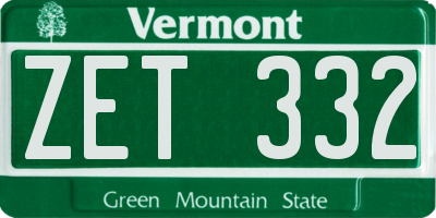 VT license plate ZET332