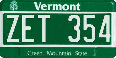 VT license plate ZET354
