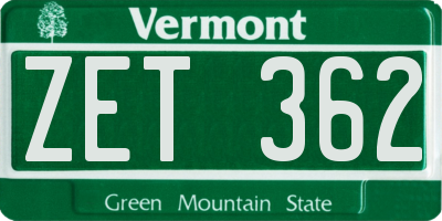 VT license plate ZET362