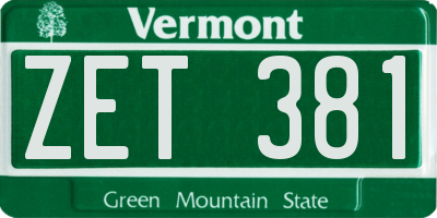 VT license plate ZET381