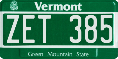 VT license plate ZET385