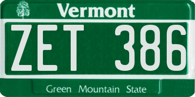 VT license plate ZET386