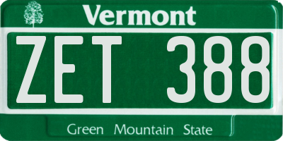 VT license plate ZET388