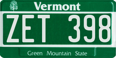 VT license plate ZET398