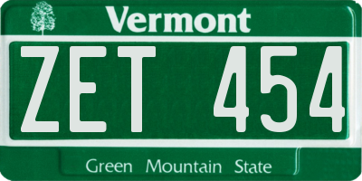 VT license plate ZET454