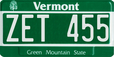 VT license plate ZET455