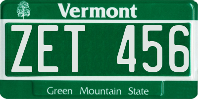 VT license plate ZET456