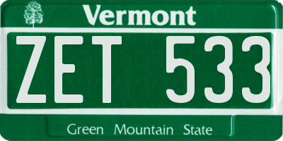 VT license plate ZET533