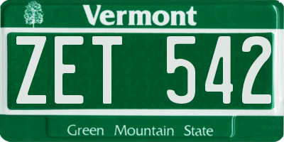 VT license plate ZET542