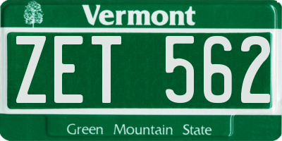 VT license plate ZET562
