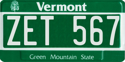 VT license plate ZET567