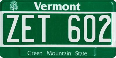 VT license plate ZET602