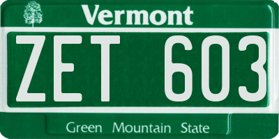 VT license plate ZET603