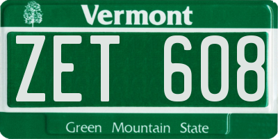 VT license plate ZET608