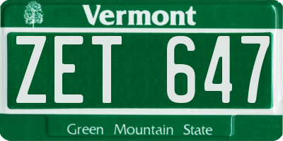 VT license plate ZET647