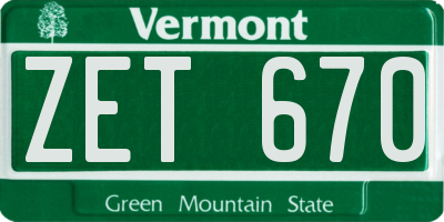 VT license plate ZET670