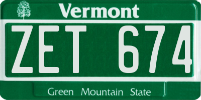 VT license plate ZET674