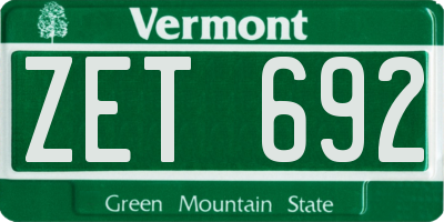 VT license plate ZET692