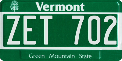 VT license plate ZET702