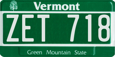 VT license plate ZET718