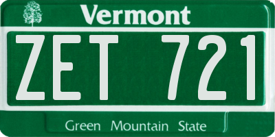 VT license plate ZET721