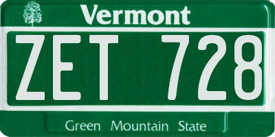 VT license plate ZET728