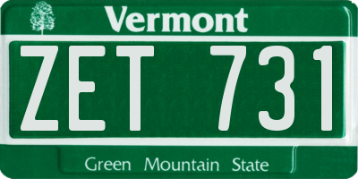 VT license plate ZET731