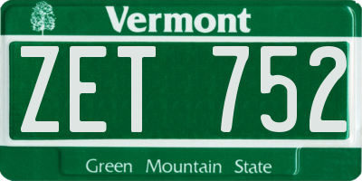 VT license plate ZET752