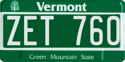 VT license plate ZET760