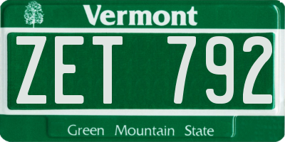 VT license plate ZET792
