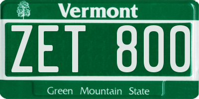 VT license plate ZET800
