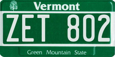 VT license plate ZET802