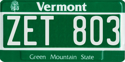 VT license plate ZET803