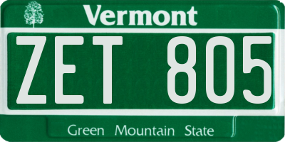 VT license plate ZET805