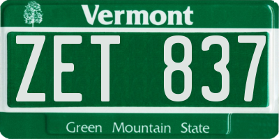 VT license plate ZET837